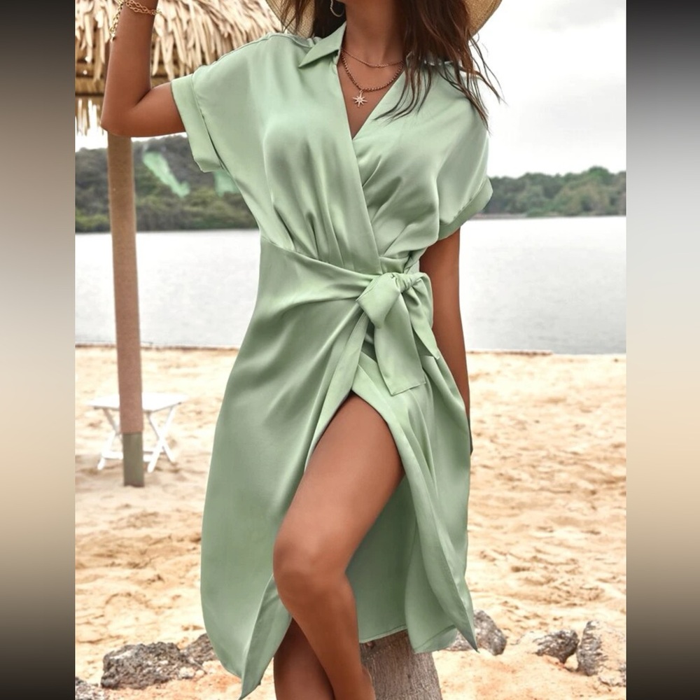 Green silk dress